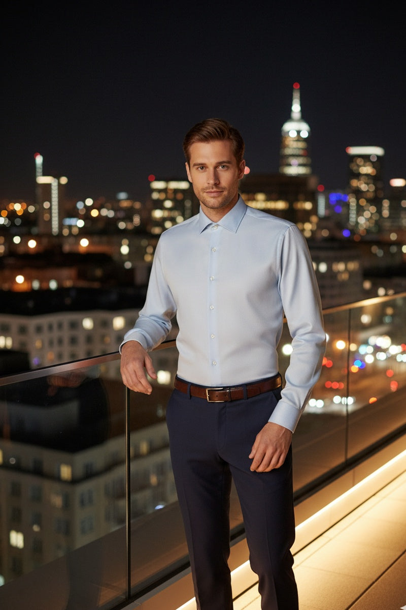 "Jamison" Blue Twill Spread Collar Dress Shirt