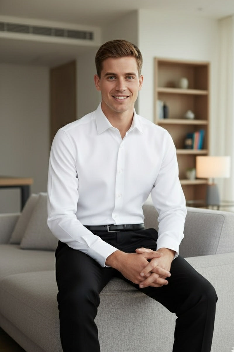 "Jamison" White Twill Spread Collar Dress Shirt