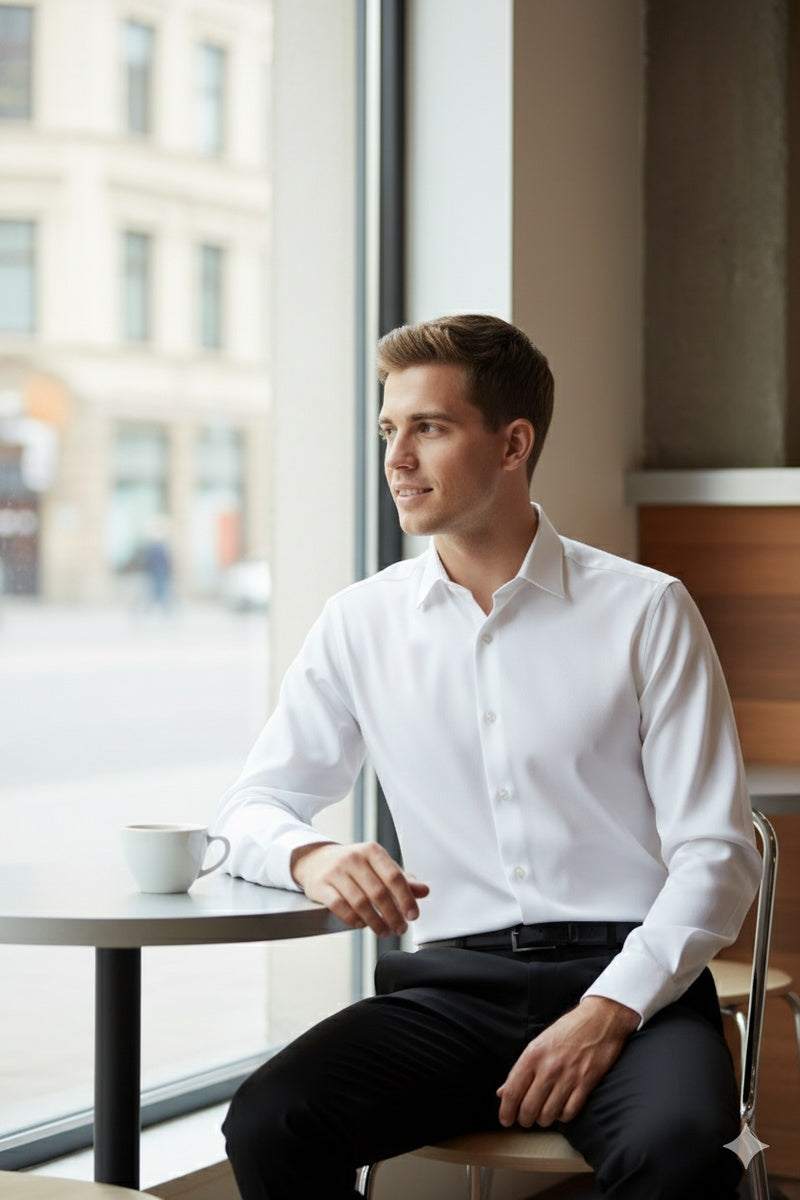 "Jamison" White Twill Spread Collar Dress Shirt