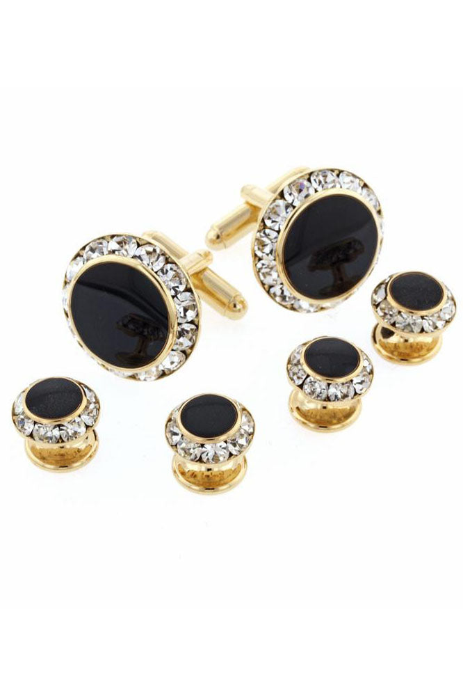 JJ Weston Crystal Gold Studs and Cufflinks Set