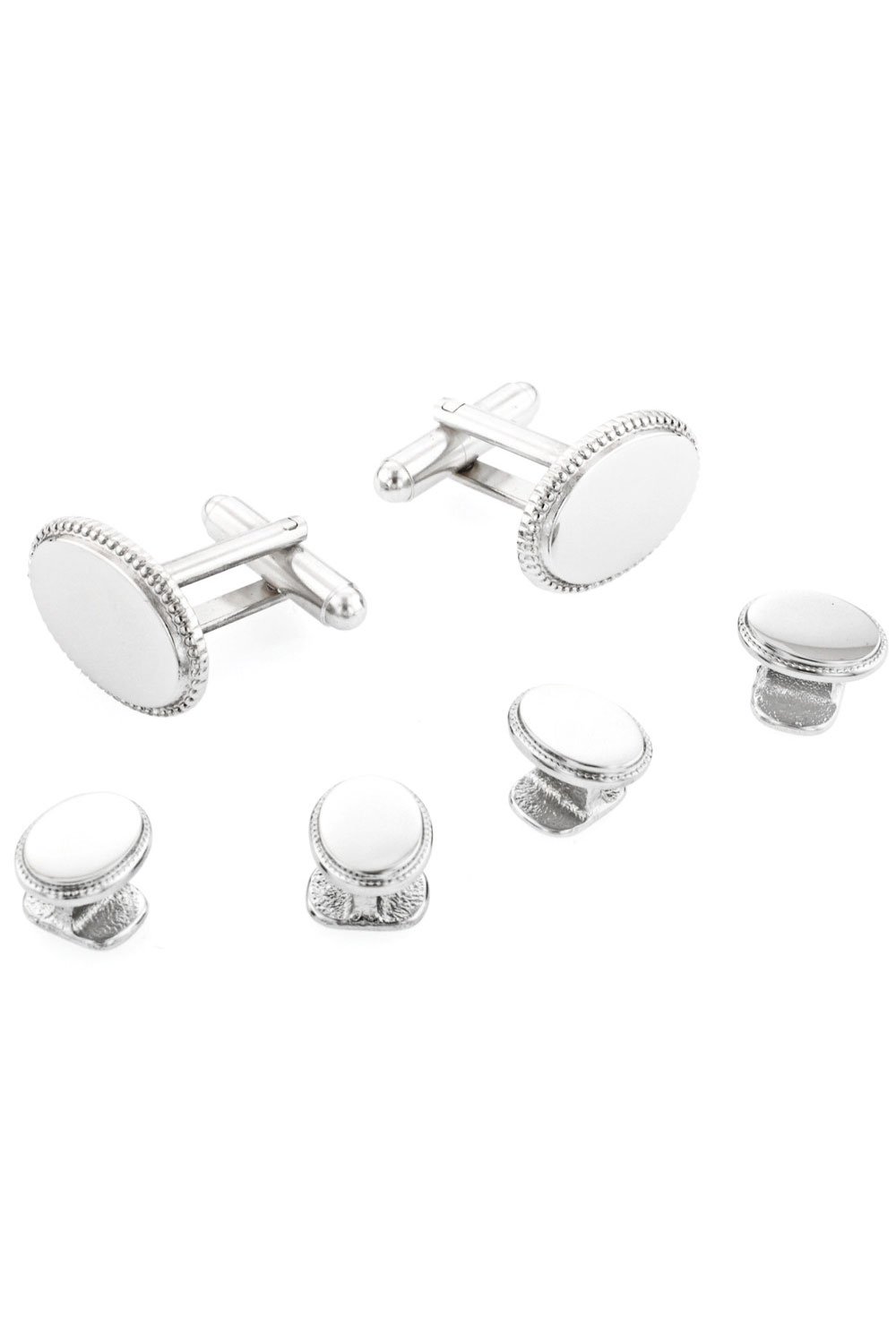 JJ Weston Oval Beaded Edge Silver Studs and Cufflinks Set
