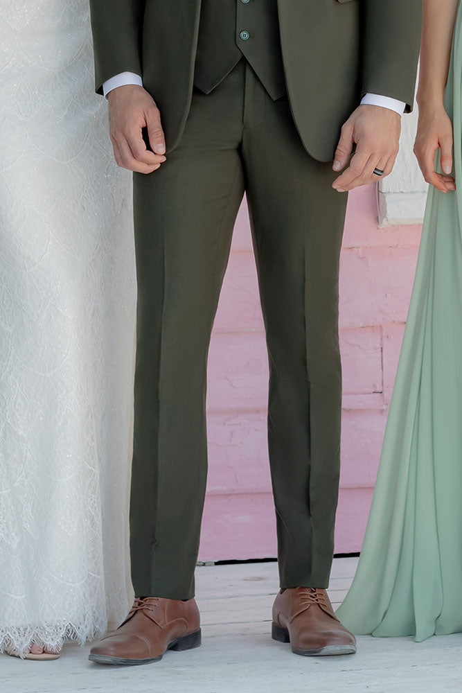"Metro" Olive Green Luxury Blend Suit Pants
