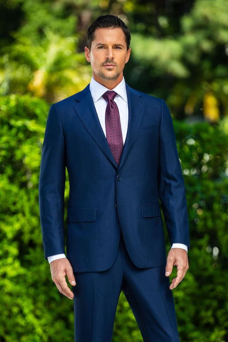 MaxDavoli Blue Herringbone Suit (2-Piece Set)