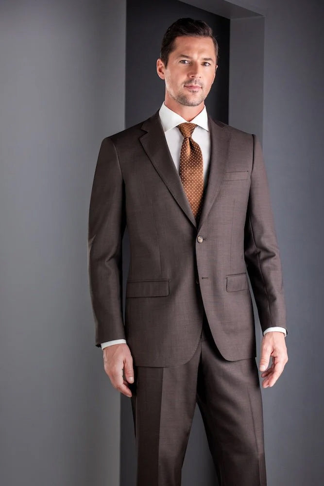 MaxDavoli Brown Sharkskin Suit (2-Piece Set)