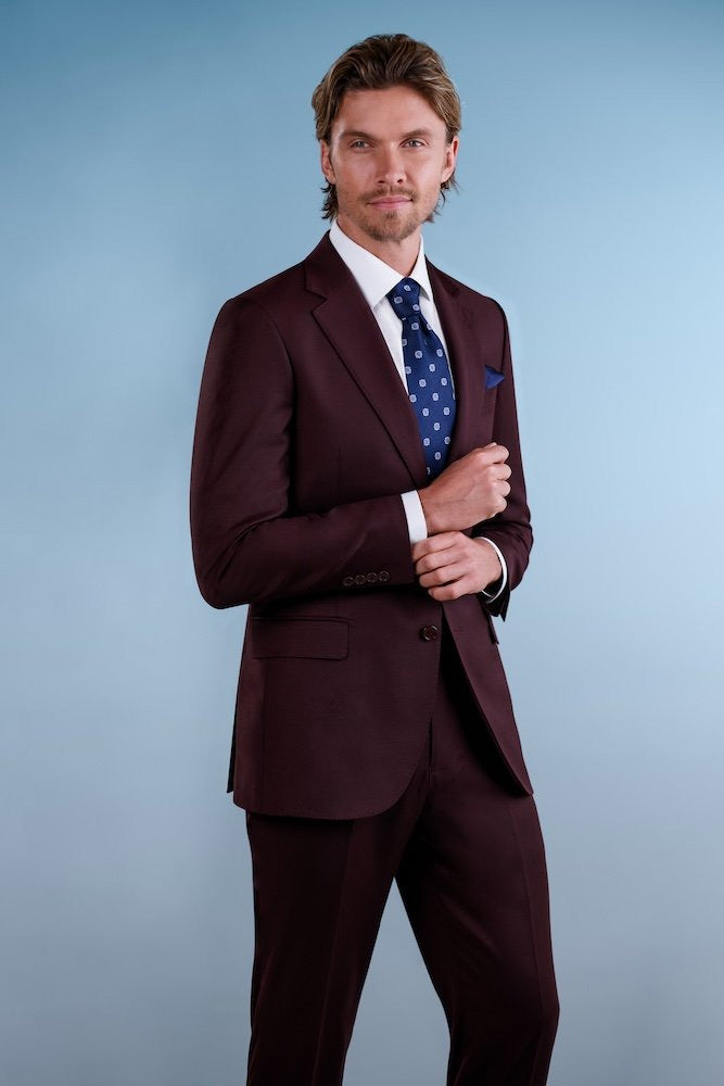 MaxDavoli Burgundy Solid Suit (2-Piece Set)
