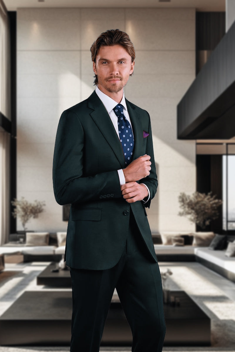 MaxDavoli Olive Solid Suit (2-Piece Set)
