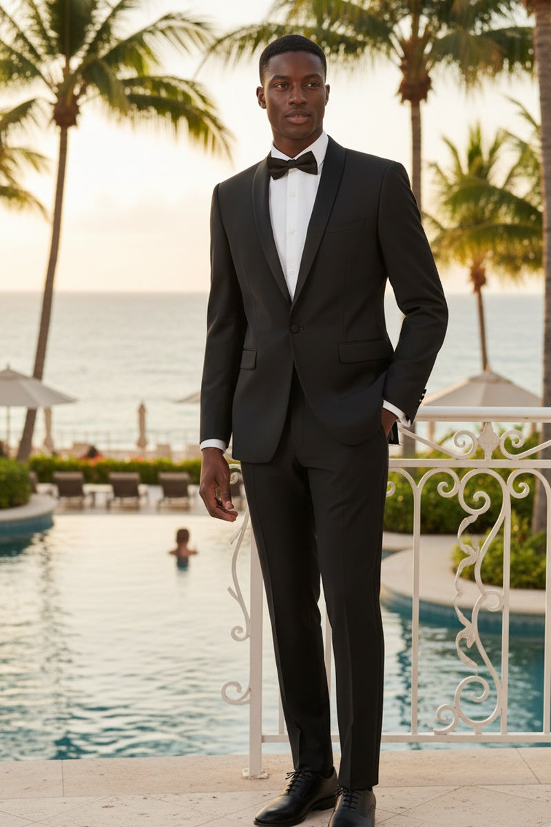 "Paris" Black 1-Button Shawl Tuxedo (2-Piece Set)