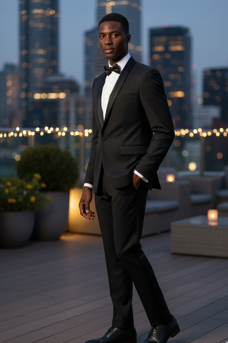 "Paris" Black 1-Button Shawl Tuxedo (2-Piece Set)