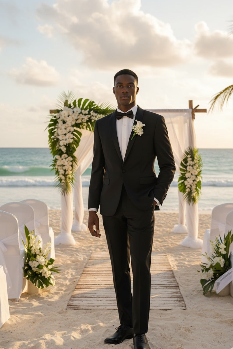 "Paris" Black 1-Button Shawl Tuxedo (2-Piece Set)