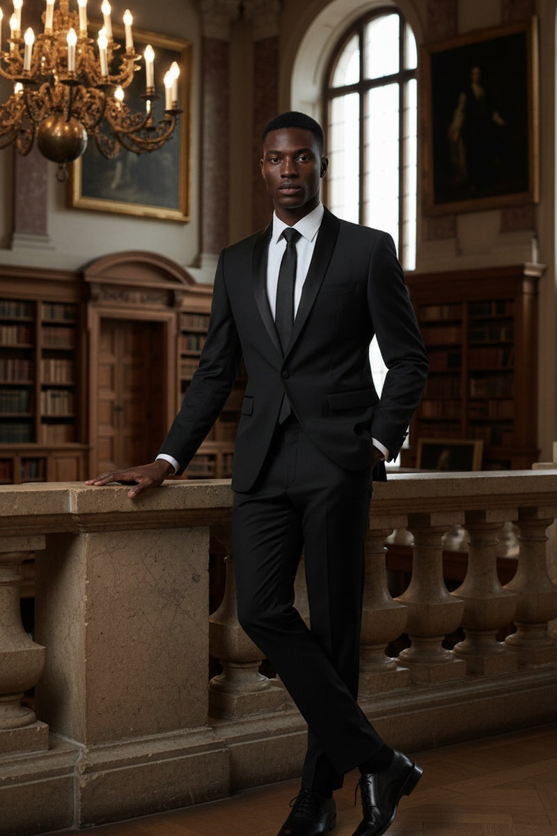 "Paris" Black 1-Button Shawl Tuxedo (2-Piece Set)