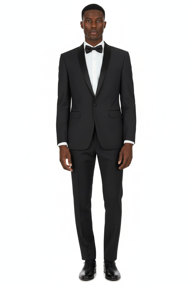 "Paris" Black 1-Button Shawl Tuxedo (2-Piece Set)