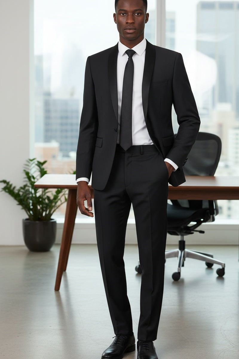 "Paris" Black 1-Button Shawl Tuxedo (2-Piece Set)
