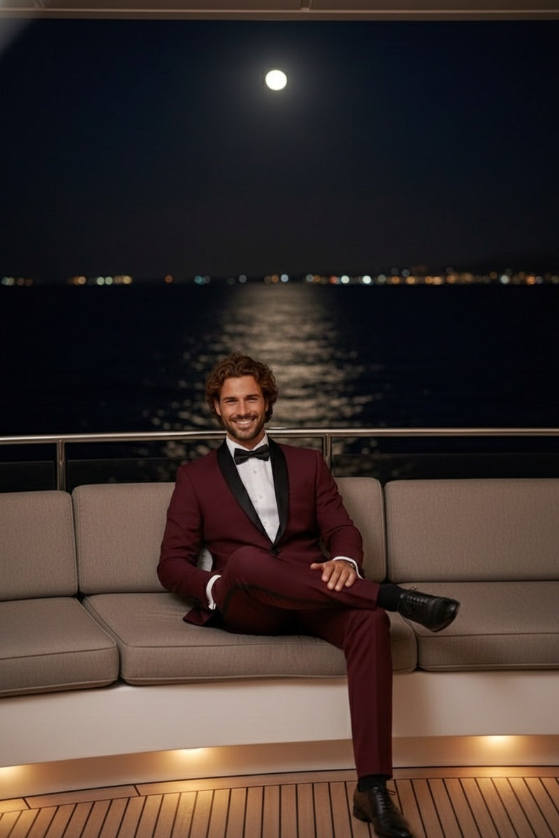 "Paris" Burgundy 1-Button Shawl Tuxedo (2-Piece Set)