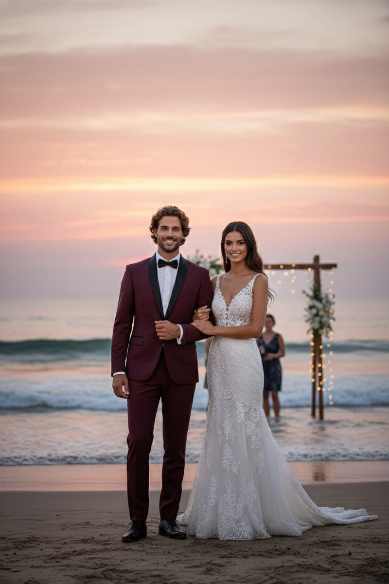 "Paris" Burgundy 1-Button Shawl Tuxedo (2-Piece Set)