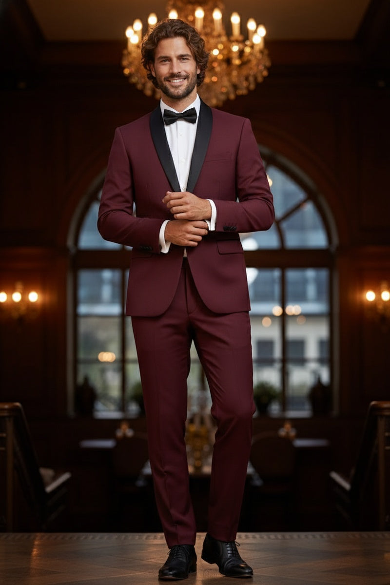 "Paris" Burgundy 1-Button Shawl Tuxedo (2-Piece Set)