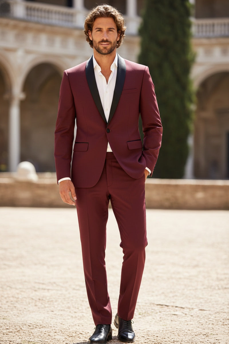 "Paris" Burgundy 1-Button Shawl Tuxedo (2-Piece Set)