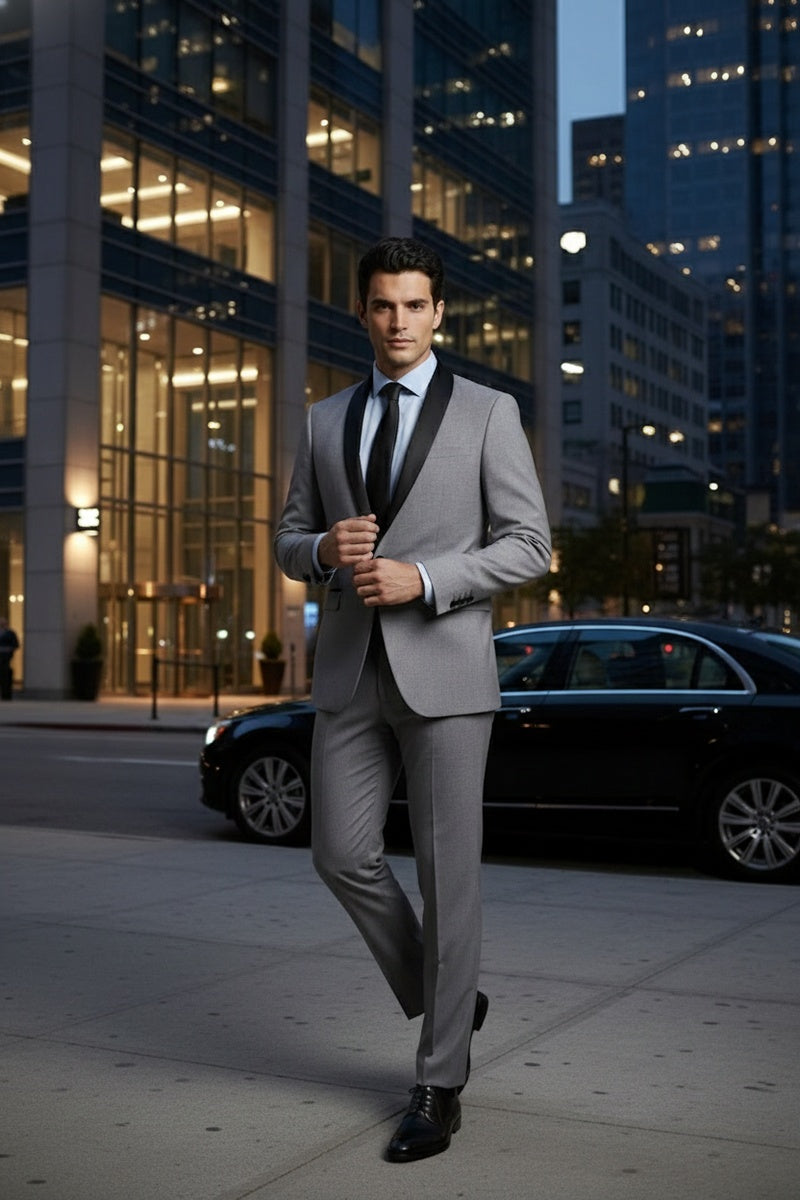 "Paris" Grey 1-Button Shawl Tuxedo (2-Piece Set)