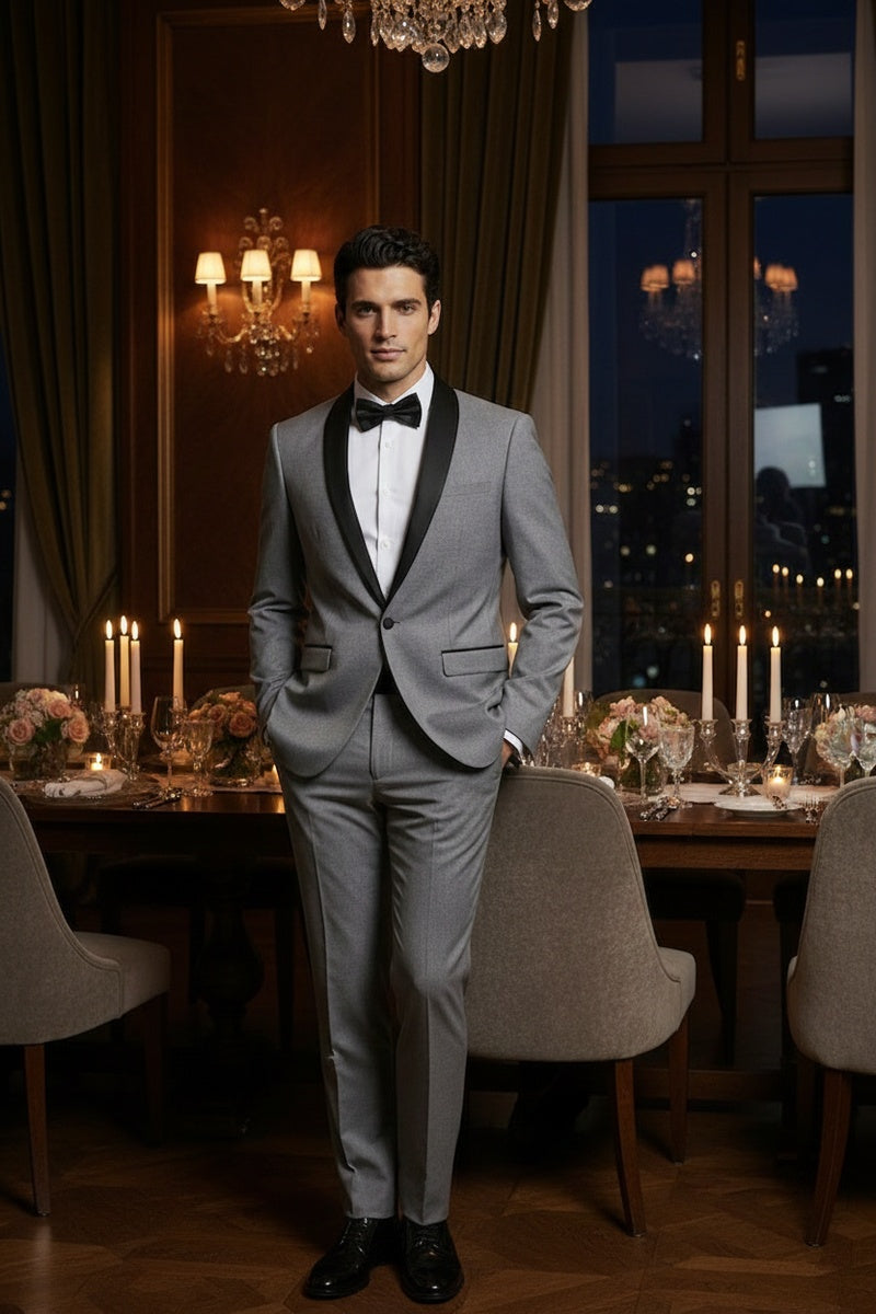 "Paris" Grey 1-Button Shawl Tuxedo (2-Piece Set)