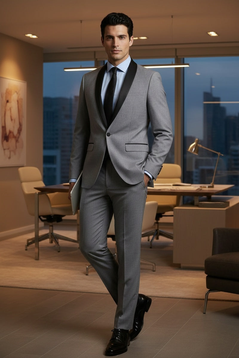 "Paris" Grey 1-Button Shawl Tuxedo (2-Piece Set)