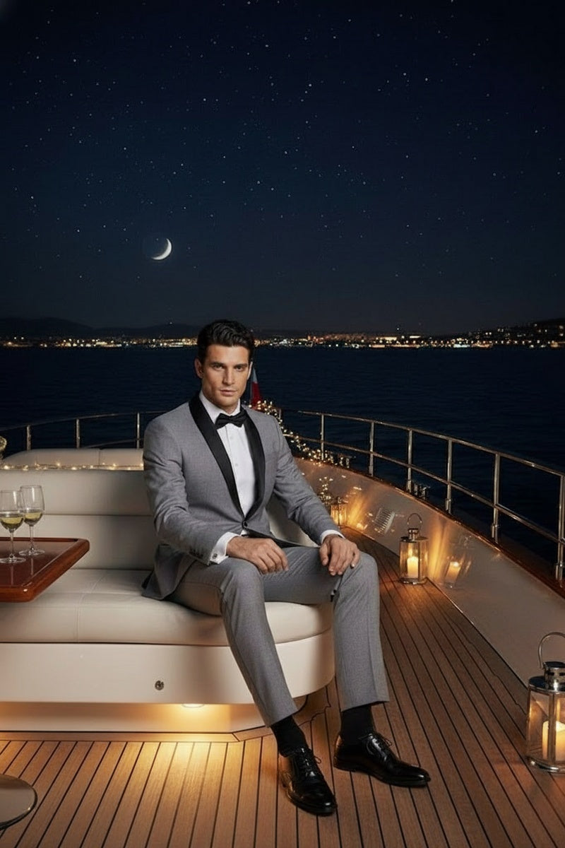 "Paris" Grey 1-Button Shawl Tuxedo (2-Piece Set)