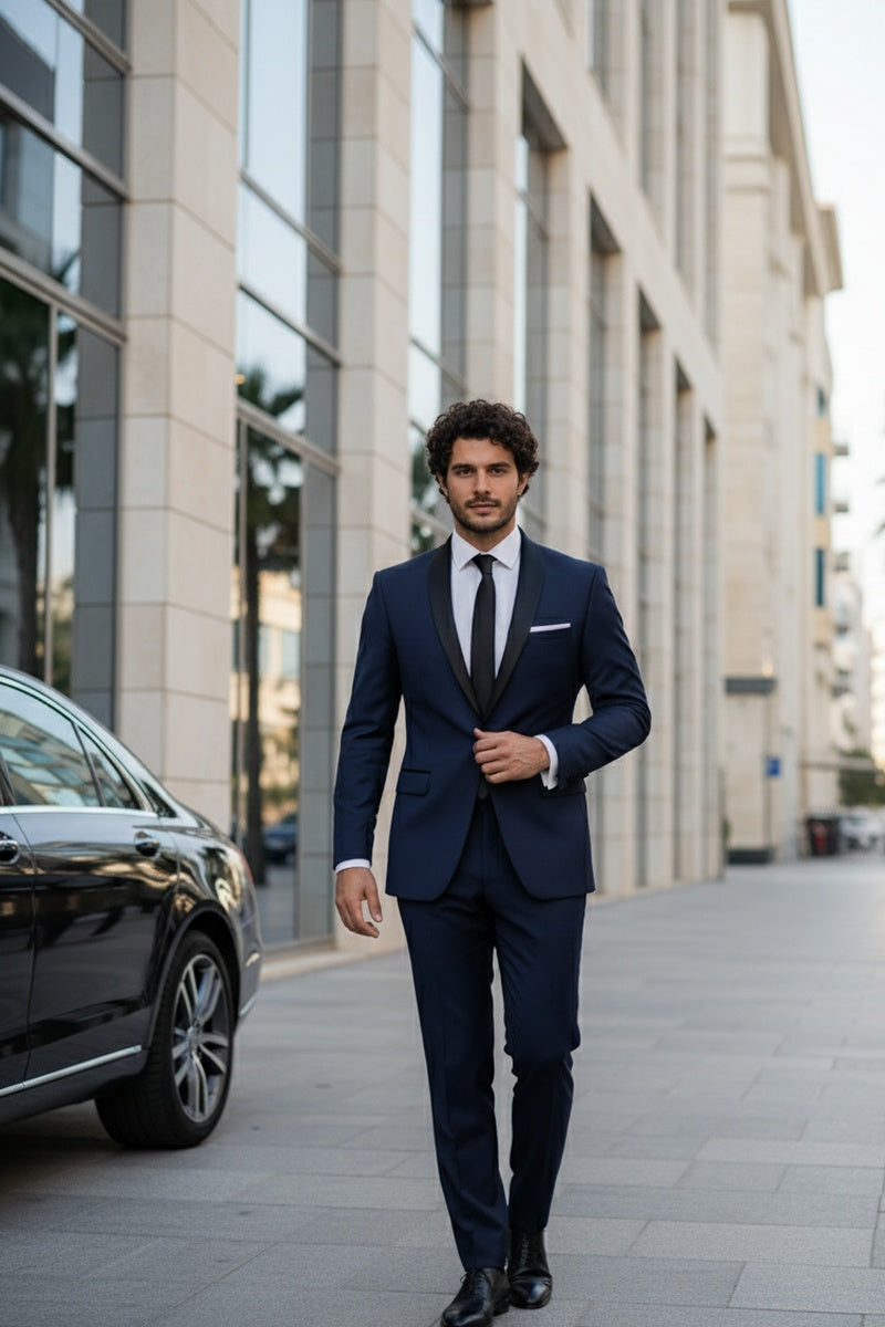 "Paris" Navy 1-Button Shawl Tuxedo (2-Piece Set)