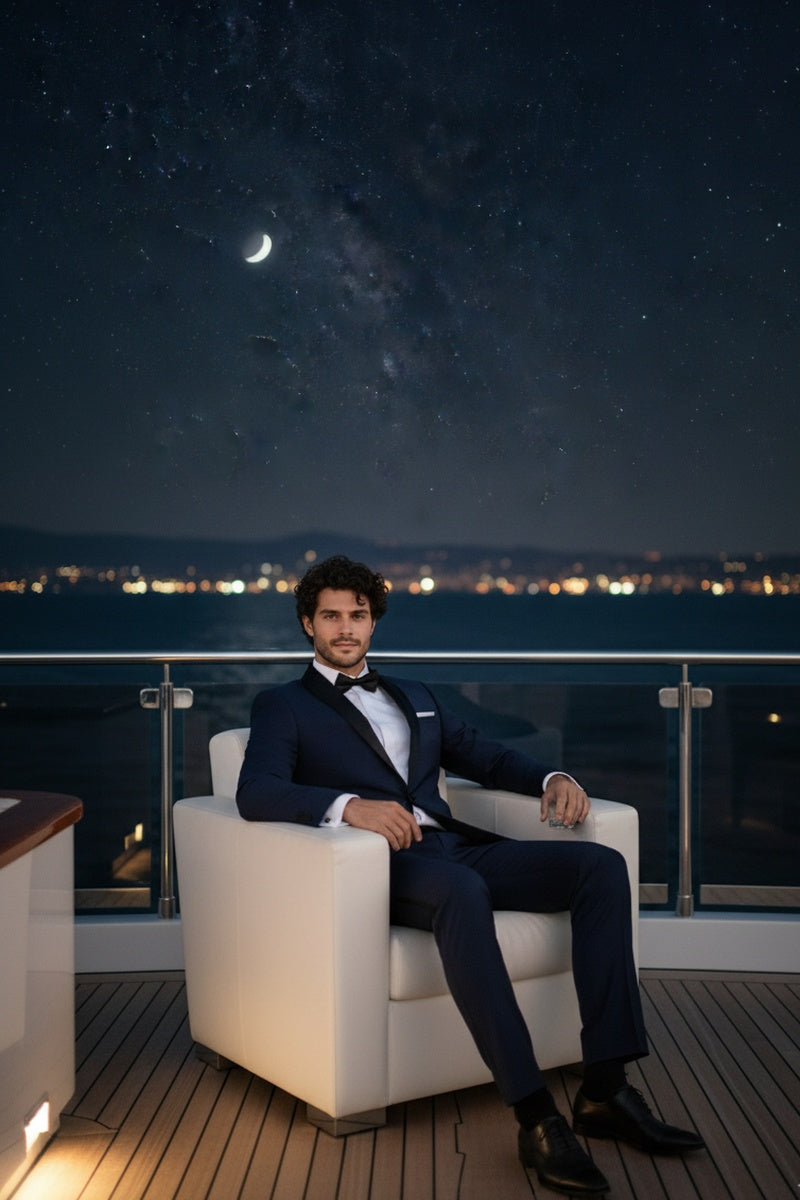 "Paris" Navy 1-Button Shawl Tuxedo (2-Piece Set)