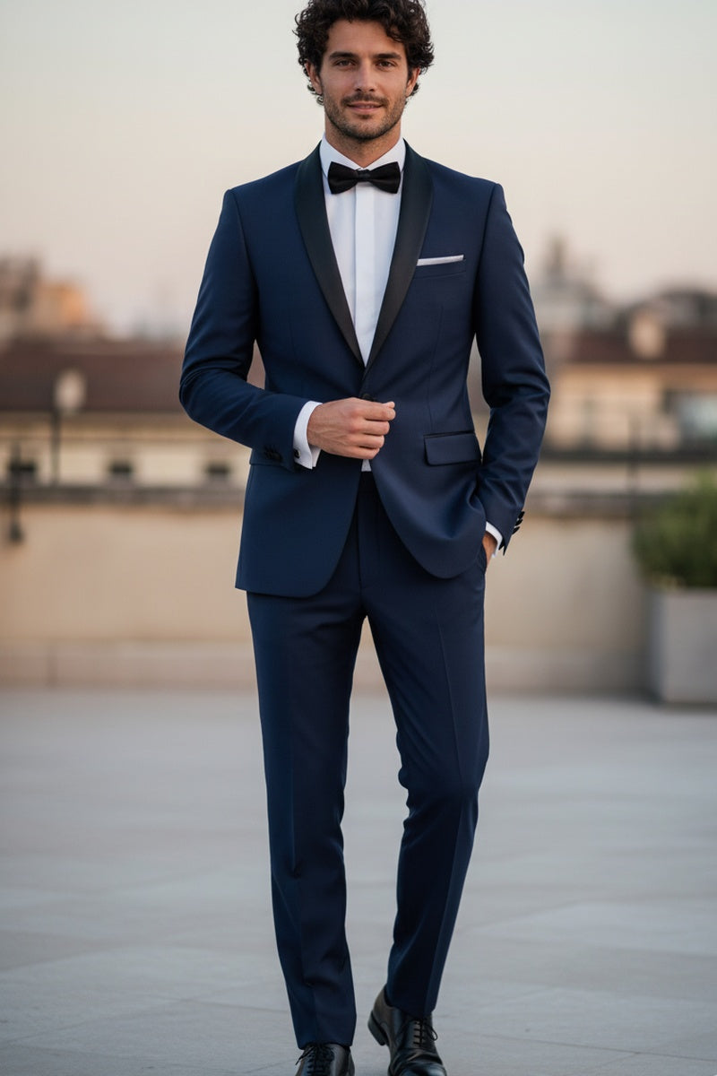 "Paris" Navy 1-Button Shawl Tuxedo (2-Piece Set)