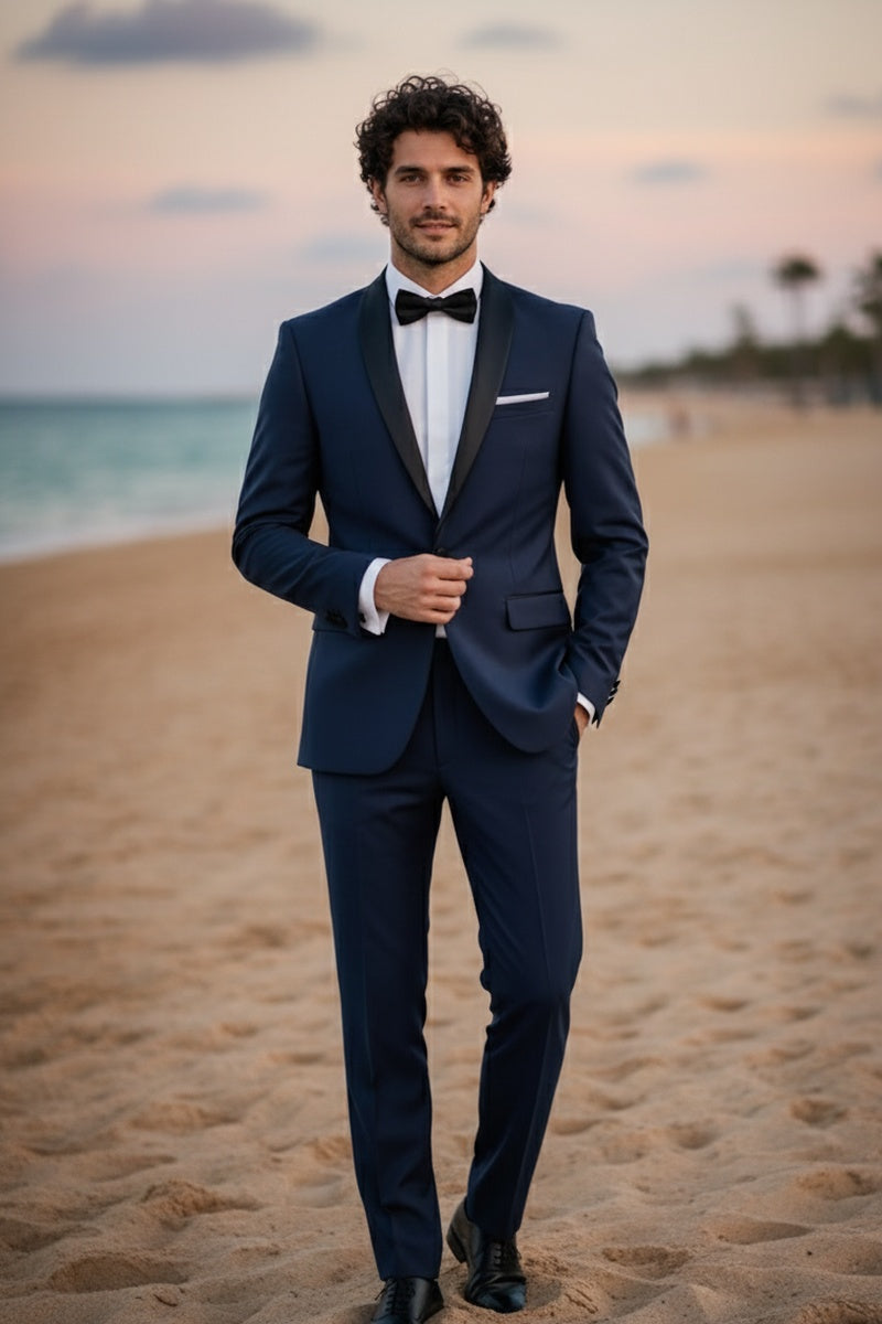 "Paris" Navy 1-Button Shawl Tuxedo (2-Piece Set)