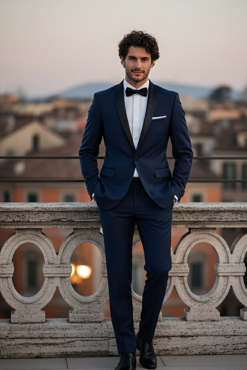 "Paris" Navy 1-Button Shawl Tuxedo (2-Piece Set)