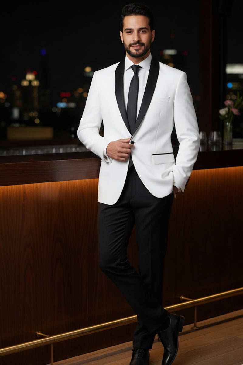 "Paris" Off-White 1-Button Shawl Tuxedo (2-Piece Set)
