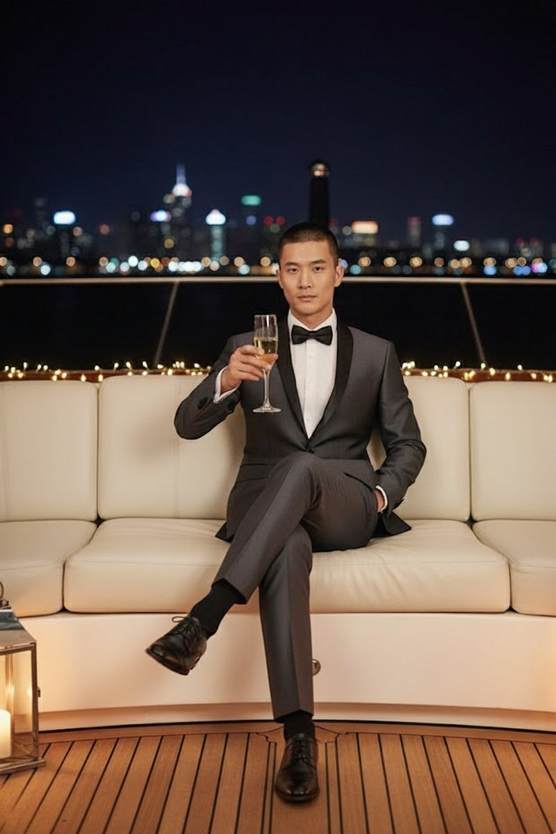 "Paris" Sharkskin 1-Button Shawl Tuxedo (2-Piece Set)