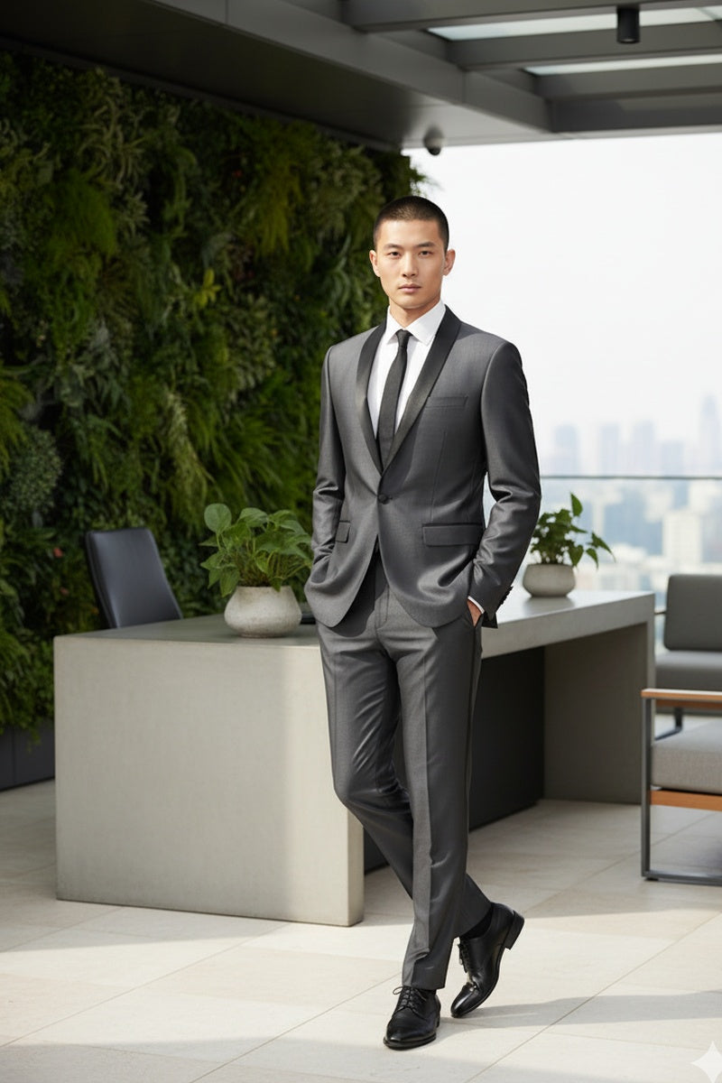 "Paris" Sharkskin 1-Button Shawl Tuxedo (2-Piece Set)