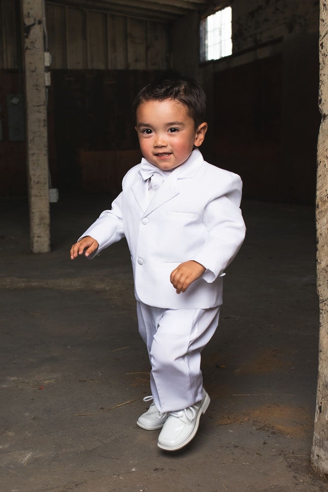 Peanut Butter Collection "Bond" Kids White Tuxedo 5-Piece Set