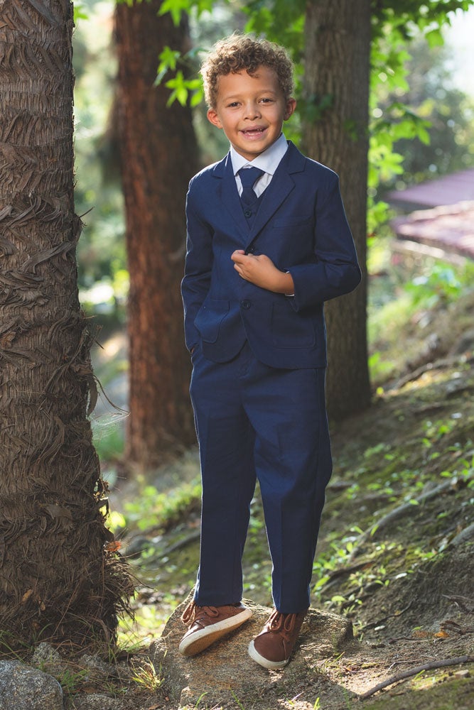 Peanut Butter Collection "Safari" Kids Linen Indigo Suit 5-Piece Set