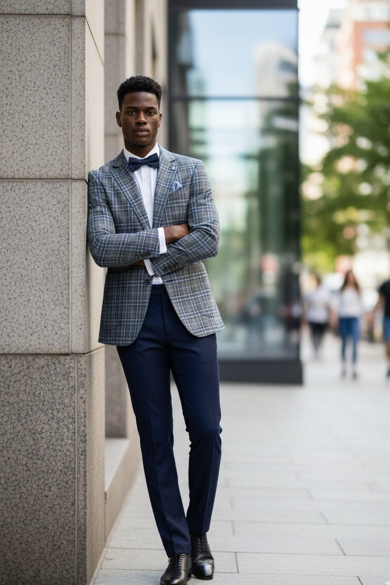 Grey & Blue Windowpane Sports Jacket