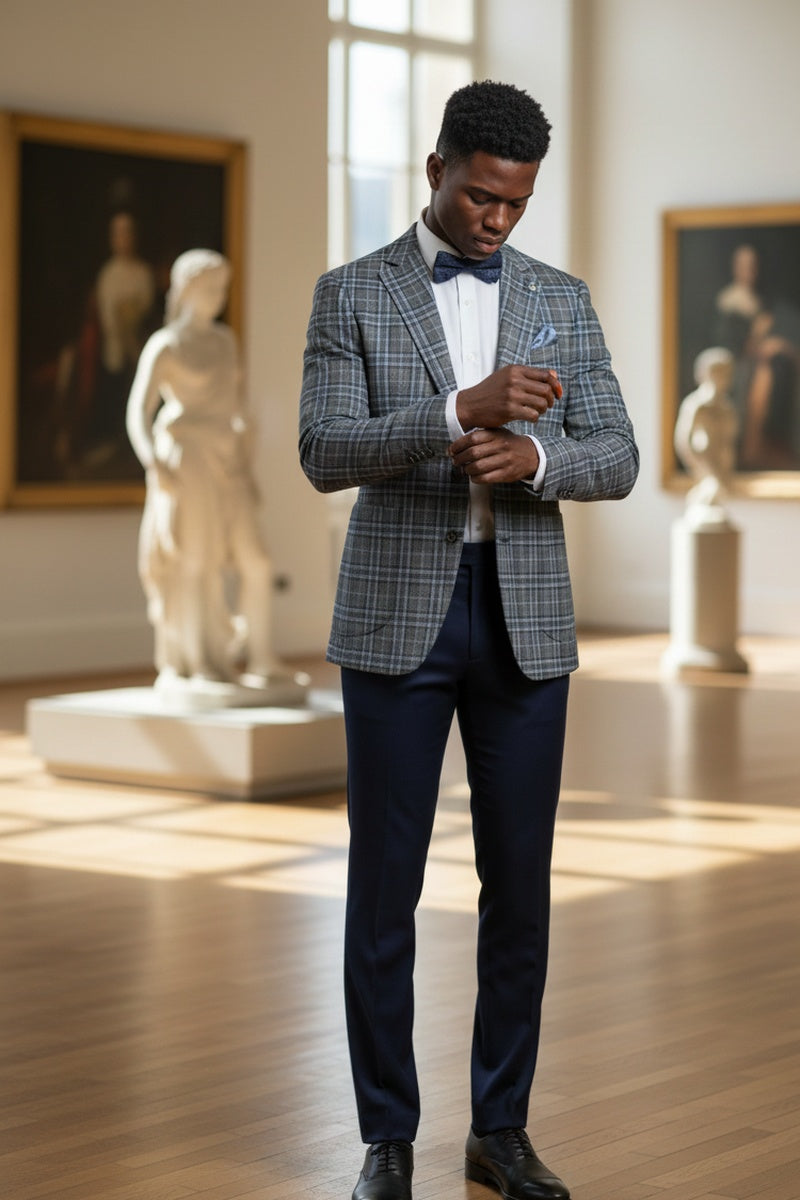Grey & Blue Windowpane Sports Jacket