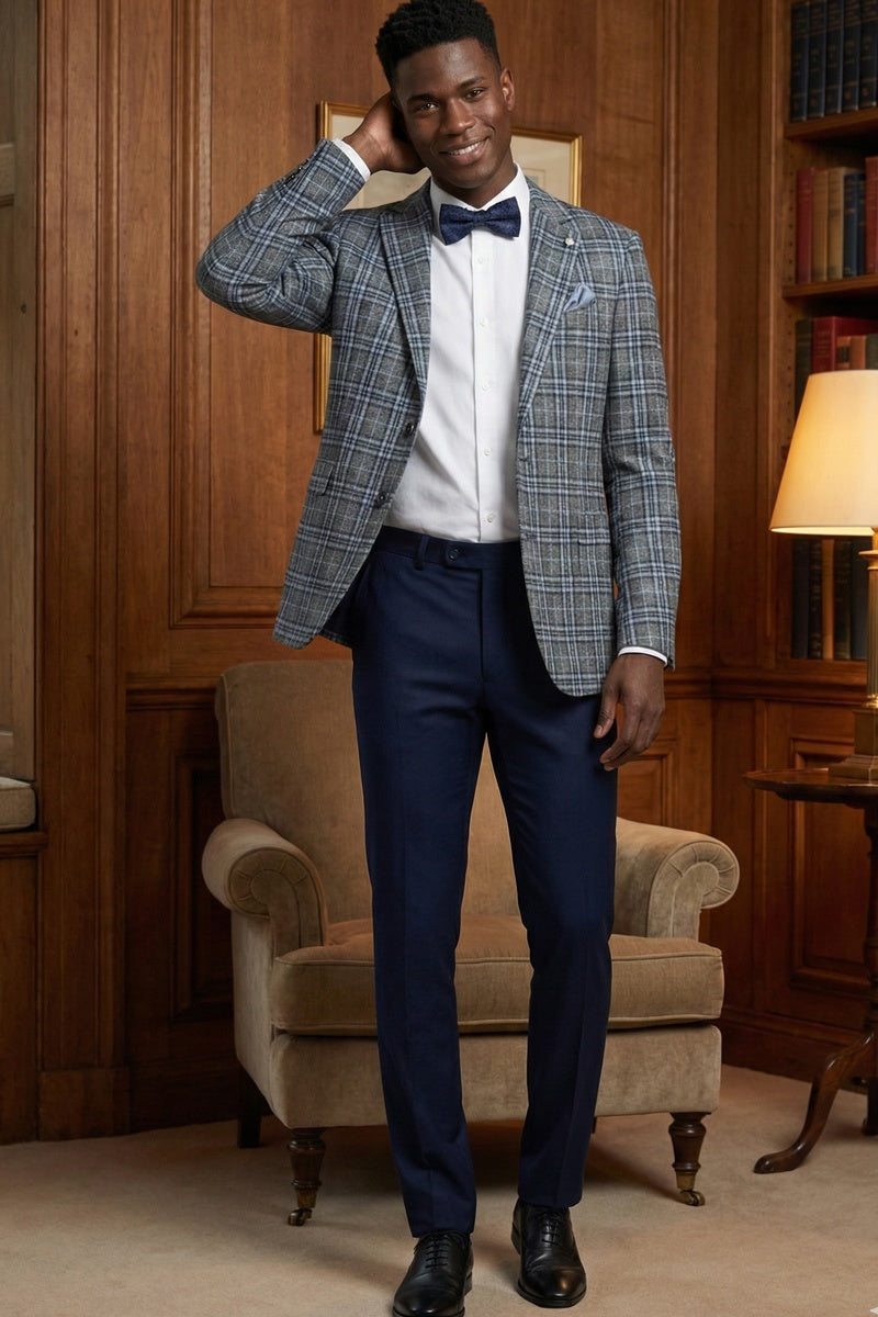 Grey & Blue Windowpane Sports Jacket