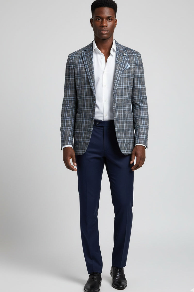 Grey & Blue Windowpane Sports Jacket