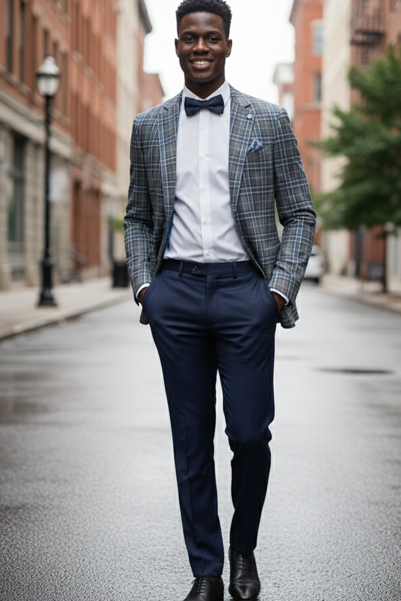 Grey & Blue Windowpane Sports Jacket