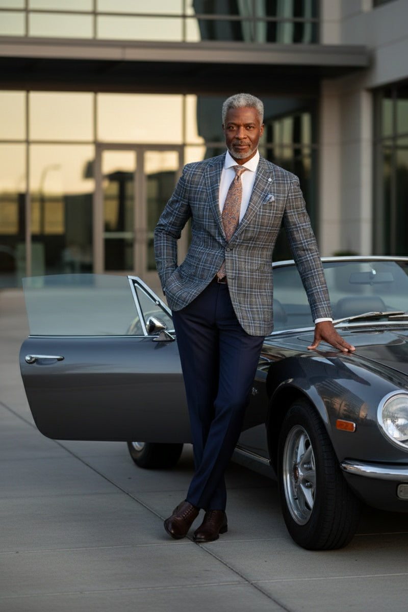 Grey & Blue Windowpane Sports Jacket