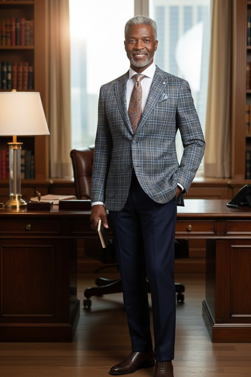 Grey & Blue Windowpane Sports Jacket