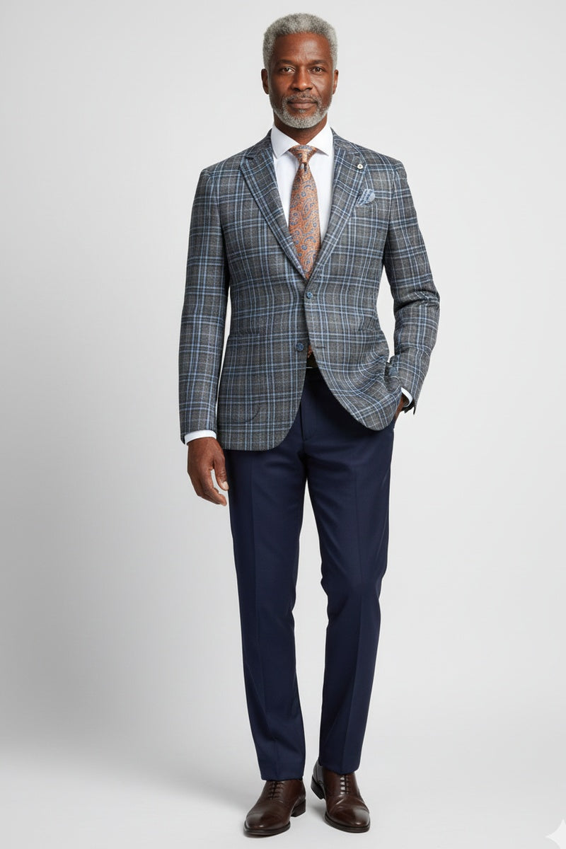 Grey & Blue Windowpane Sports Jacket