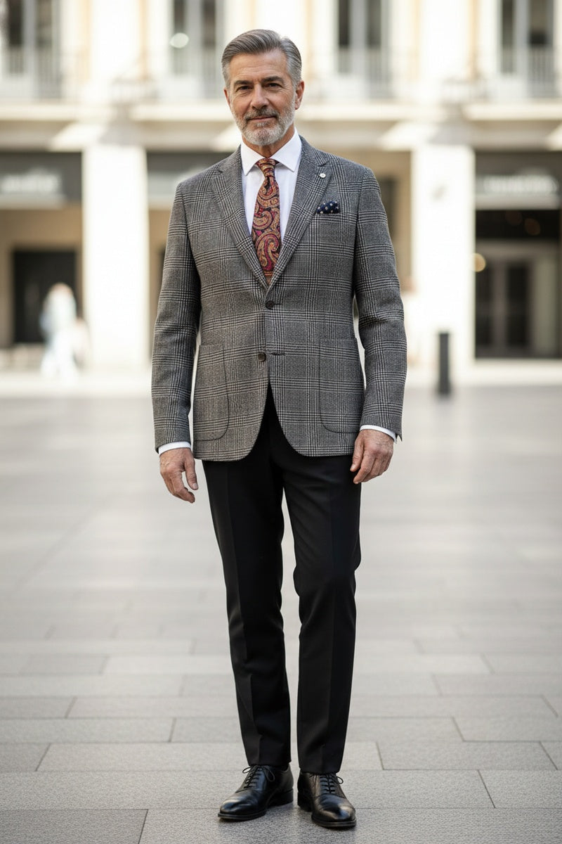 Navy & Brown Windowpane Sports Jacket