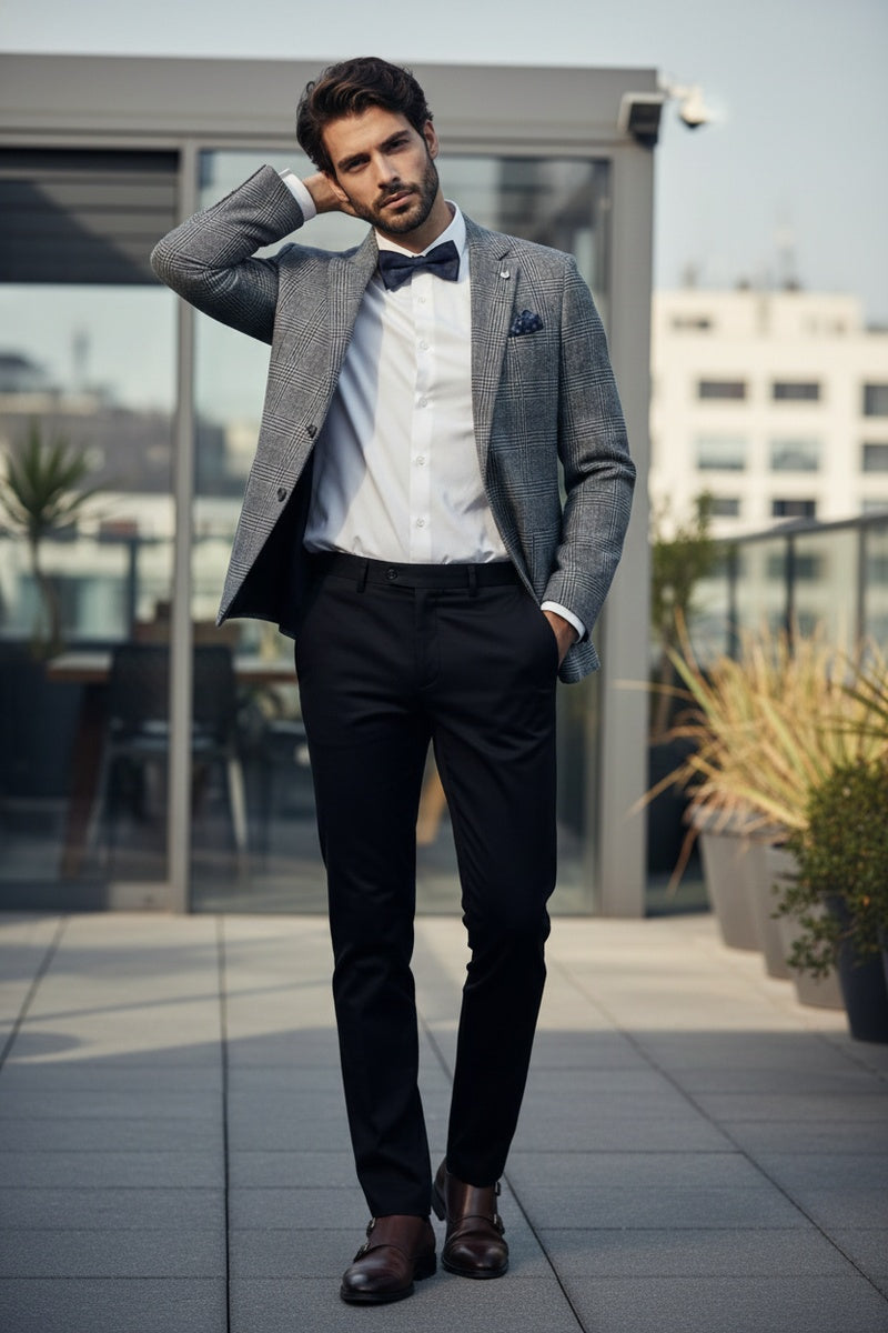 Navy & Brown Windowpane Sports Jacket