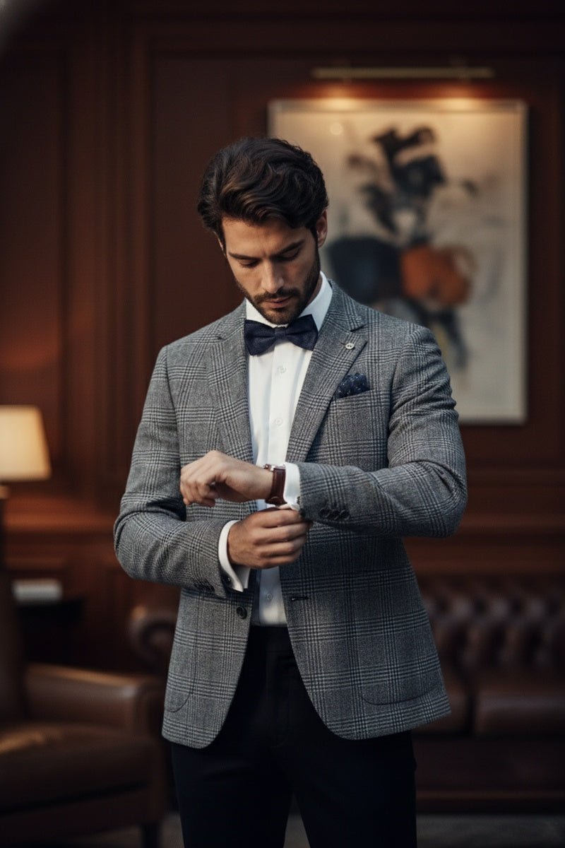 Navy & Brown Windowpane Sports Jacket