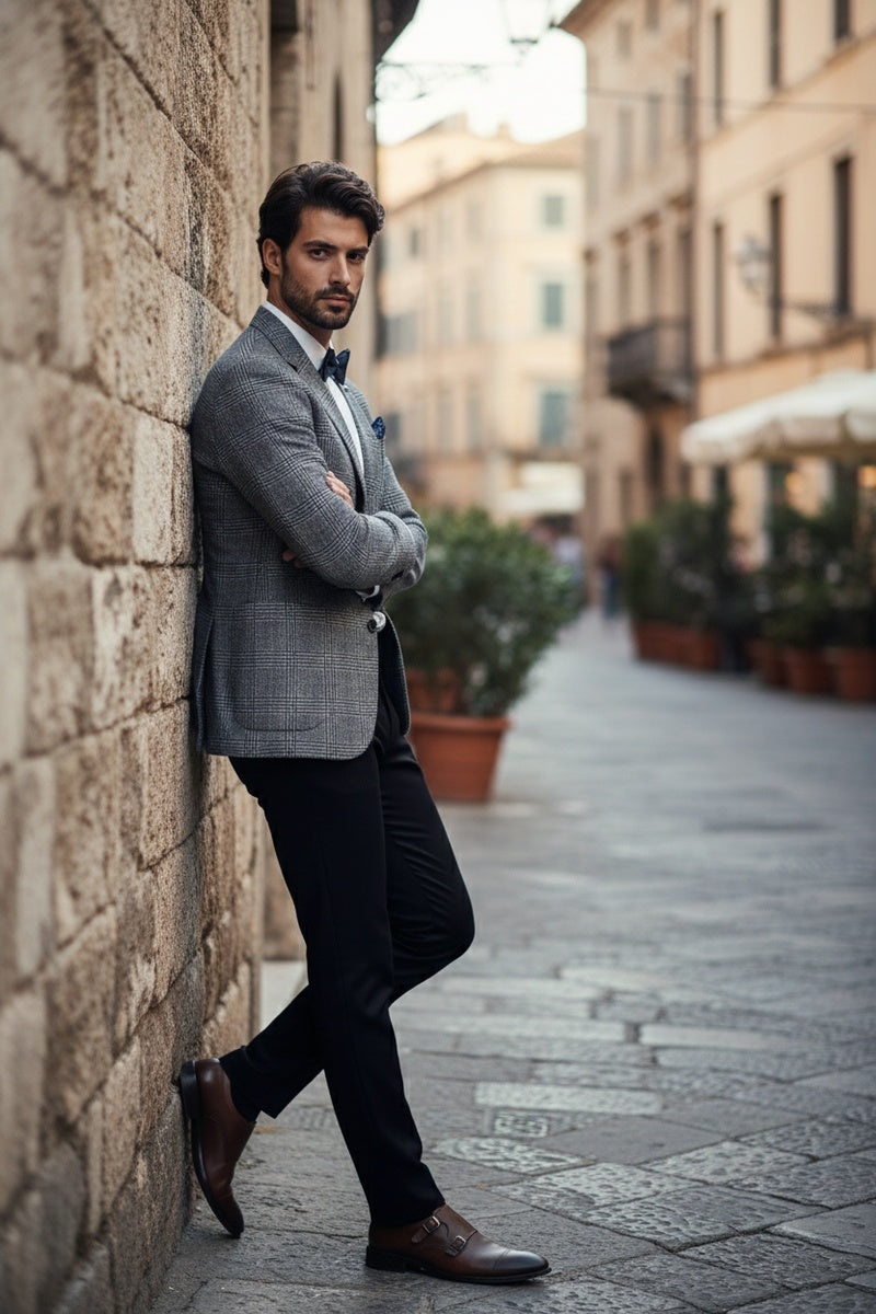 Navy & Brown Windowpane Sports Jacket