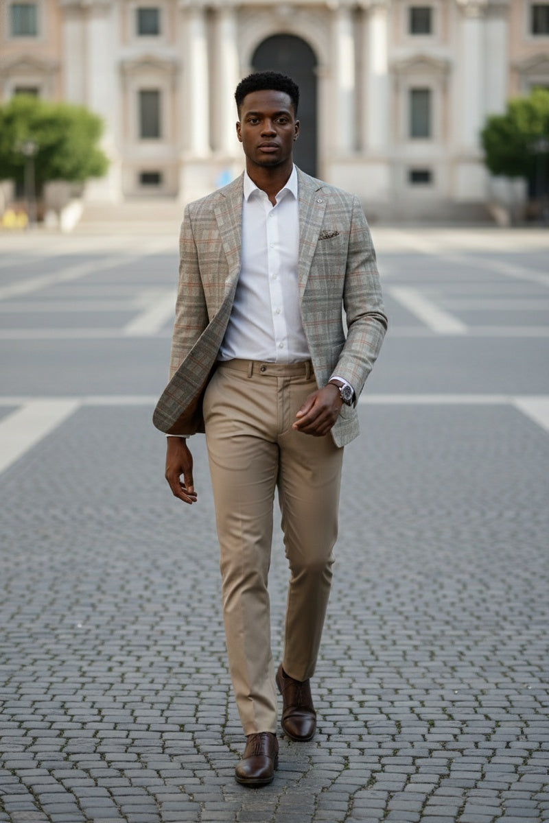 Beige Windowpane Sports Jacket