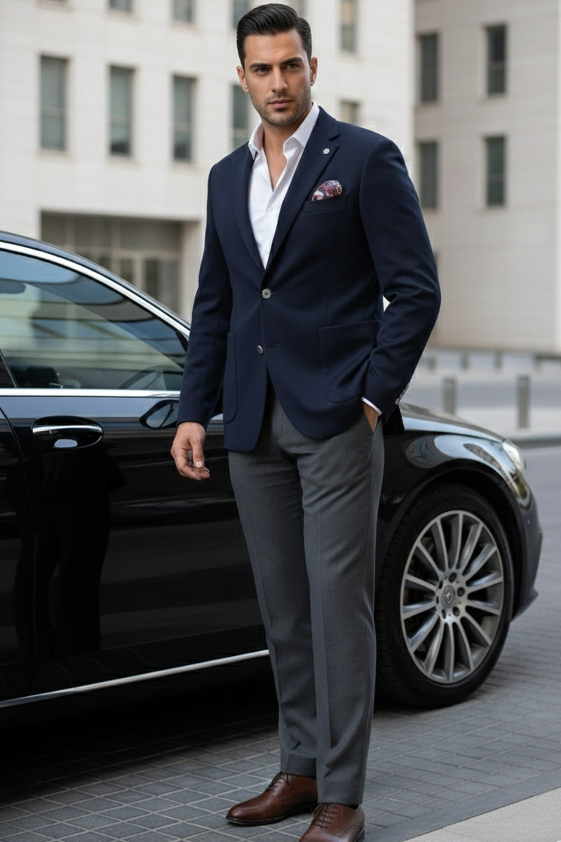 Navy Solid Sports Jacket