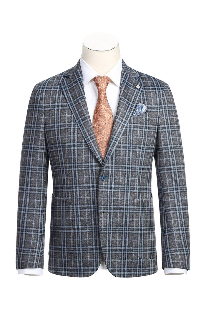 Grey & Blue Windowpane Sports Jacket