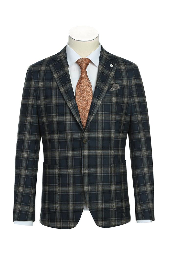 Navy & Brown Windowpane Sports Jacket